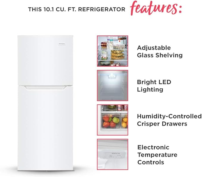 Frigidaire 10.1 Cu. Ft. Compact ADA Top Freezer Refrigerator in White with Electronic Control Panel, Reversible Door Swing, ENERGY STAR | Fridge.com