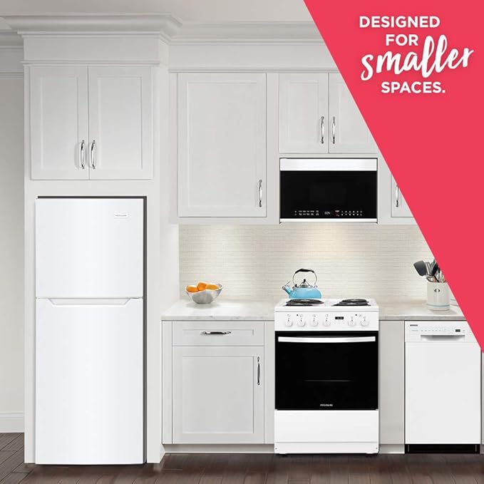 Frigidaire 10.1 cu. ft. Compact ADA Top Freezer Refrigerator In White With Electronic Control Panel, Reversible Door Swing, Energy Star - View 5 | Fridge.com