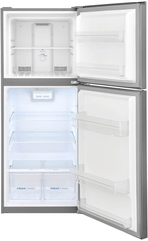 Frigidaire 11.6 cu. ft. Compact ADA Top Freezer Refrigerator In Brushed Steel With Electronic Control Panel, Reversible Door Swing, Energy Star - View 2 | Fridge.com