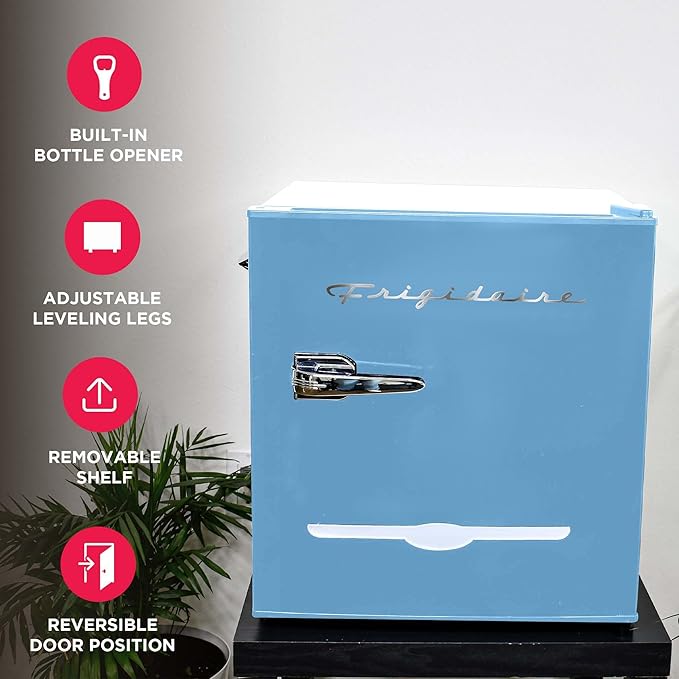 Frigidaire EFR176 1.6 cu. ft. Retro Bar Fridge With Side Bottle Opener (Blue) - View 3 | Fridge.com