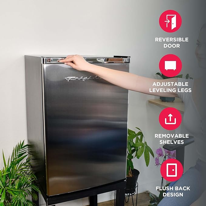 Frigidaire Compact Fridge, 4.5 Cubic Feet, Stainless Steel - View 3 | Fridge.com