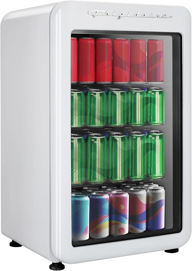 Frigidaire Retro Compact Refrigerator with Glass Door, 3.2 cu ft Countertop Fridge, Rounded Corners, Premium, for Office, Bedroom, Dorm Room, Cabin | Fridge.com