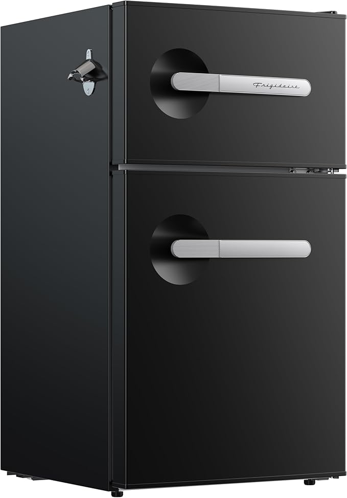 Frigidaire, 3.1 Cu. Ft. 2 Door Retro Series Compact Refrigerator, Built-In Side Bottle Opener, Onyx | Fridge.com