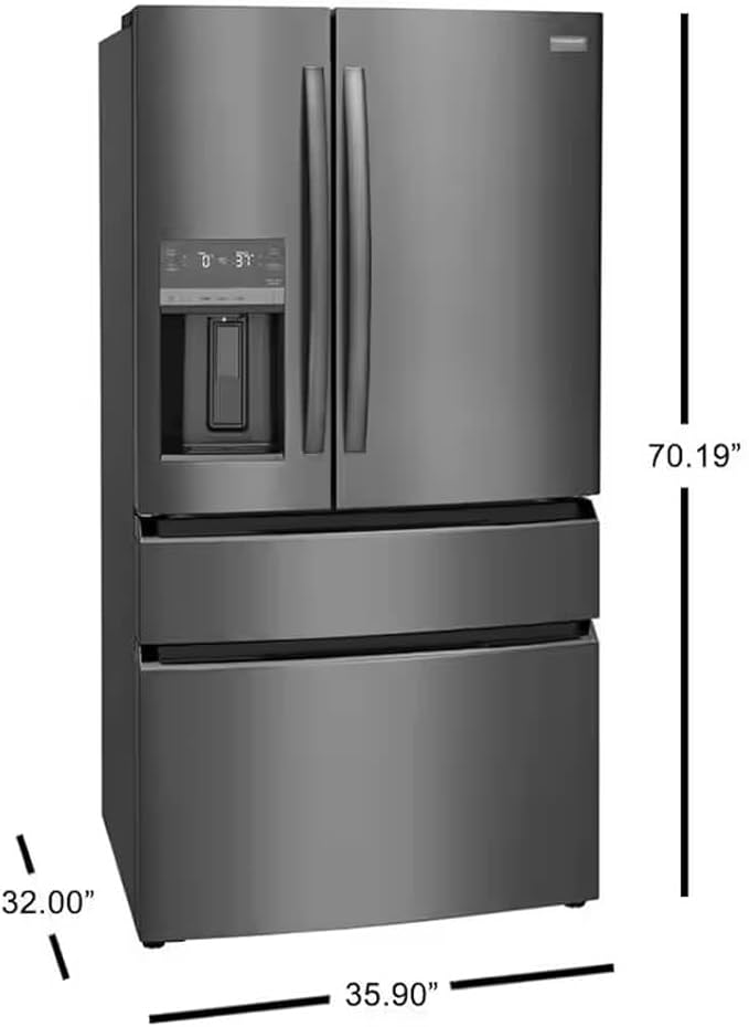 Frigidaire Gallery 21.5 cu ft Counter-Depth 4-Door French Door Refrigerator – 36″ Width, External Ice & Water Dispenser, Convertible Temp Drawer, Smudge-Proof Black Stainless Steel (Model GRMC2273CD) - View 2 | Fridge.com