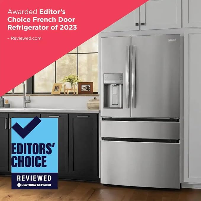 Frigidaire Gallery 21.5 cu ft Counter-Depth 4-Door French Door Refrigerator – 36″ Width, External Ice & Water Dispenser, Convertible Temp Drawer, Smudge-Proof Black Stainless Steel (Model GRMC2273CD) - View 4 | Fridge.com