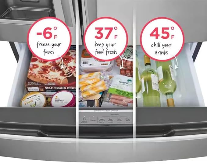 Frigidaire Gallery 21.5 cu ft Counter-Depth 4-Door French Door Refrigerator – 36″ Width, External Ice & Water Dispenser, Convertible Temp Drawer, Smudge-Proof Black Stainless Steel (Model GRMC2273CD) - View 6 | Fridge.com