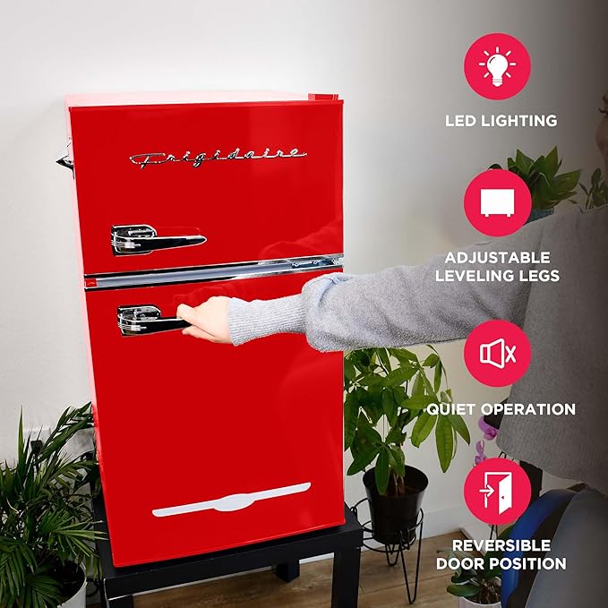 Frigidaire Retro Compact Fridge Freezer Combo, 3.1 cu. ft. Capacity, Small Top Freezer Refrigerator, Mini Fridge With Built-In Bottle Opener – 19”"D X 20.5" W X 33.5" H (Red) - View 3 | Fridge.com