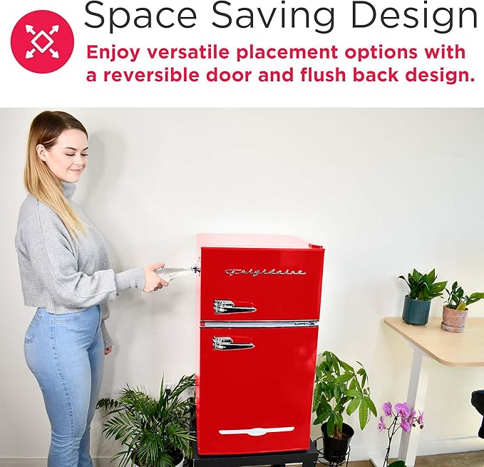 Frigidaire Retro Compact Fridge Freezer Combo, 3.1 cu. ft. Capacity, Small Top Freezer Refrigerator, Mini Fridge With Built-In Bottle Opener – 19”"D X 20.5" W X 33.5" H (Red) - View 6 | Fridge.com