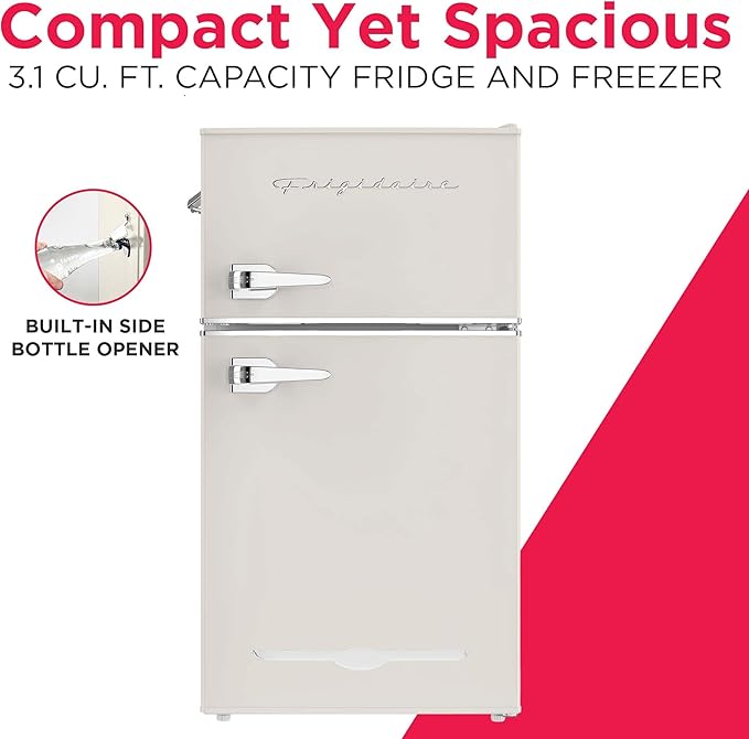 Frigidaire Efr840-Cream Efr840 Retro Mini Fridge With Freezer & Side Bottle Opener-Small 2 Door Refrigerator For Office Bar Or College Dorm Room-3.1 Cu Ft (Cream) - View 3 | Fridge.com