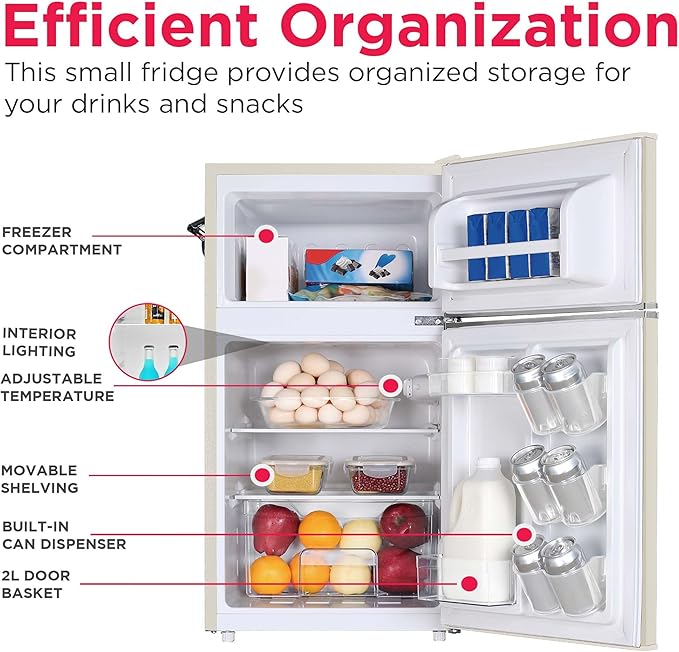 Frigidaire Efr840-Cream Efr840 Retro Mini Fridge With Freezer & Side Bottle Opener-Small 2 Door Refrigerator For Office Bar Or College Dorm Room-3.1 Cu Ft (Cream) - View 5 | Fridge.com