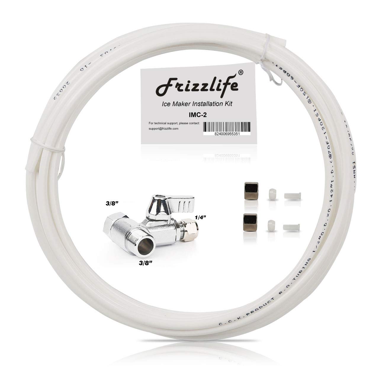 Frizzlife IMC-2 Ice Maker Fridge Water Line Installation Kit Fits For 3/8” Braided Hose Connection Braid Hose Connect Water Filter System | Fridge.com