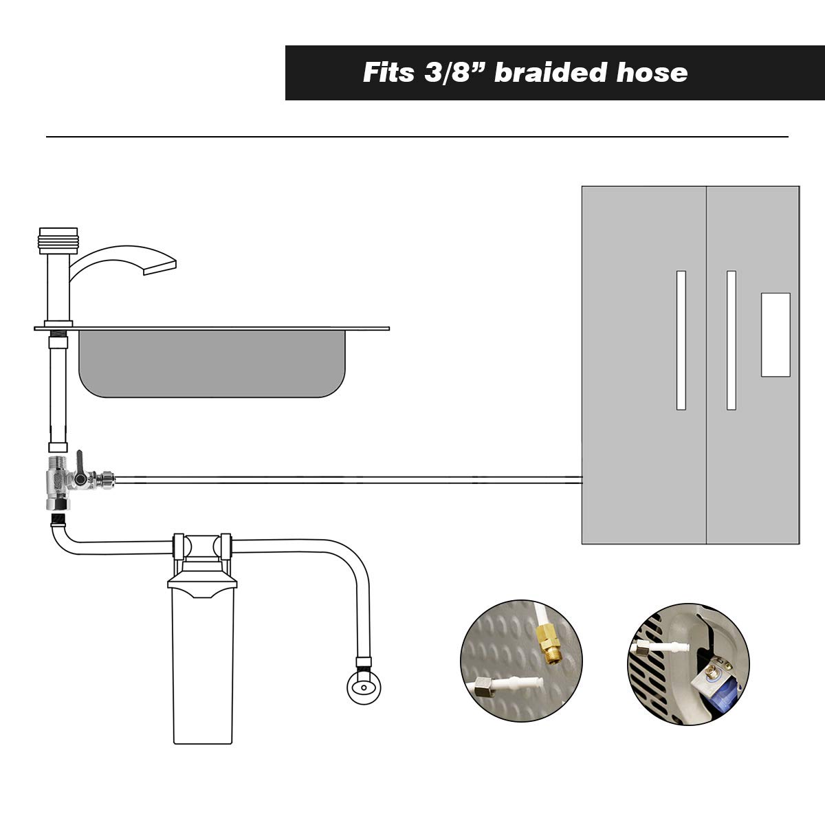 Frizzlife Imc-2 Ice Maker Fridge Water Line Installation Kit Fits For 3/8” Braided Hose Connection Braid Hose Connect Water Filter System - View 2 | Fridge.com