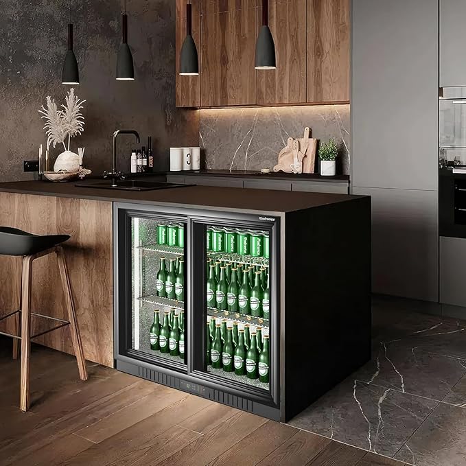 Frostronics 36 Inch 228 Cans Double Door Back Bar Beverage Cooler, 6.5 cu. ft. Under Counter Glass Bar Fridge With Sliding Door, Lockable, 32-50F Display Refrigerator, Etl & NSF7 Certified - View 5 | Fridge.com