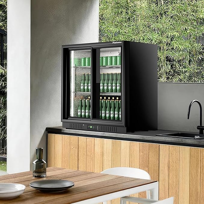Frostronics 36 Inch 228 Cans Double Door Back Bar Beverage Cooler, 6.5 cu. ft. Under Counter Glass Bar Fridge With Sliding Door, Lockable, 32-50F Display Refrigerator, Etl & NSF7 Certified - View 6 | Fridge.com