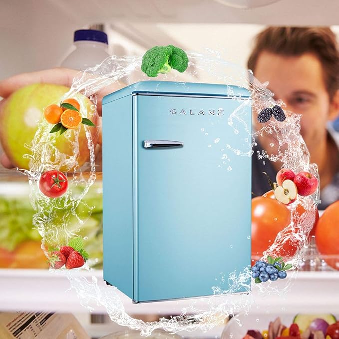 Galanz GLR33MBER10 Retro Compact Refrigerator, Single Door Fridge, Adjustable Mechanical Thermostat With Chiller, Blue, 3.3 cu ft - View 5 | Fridge.com