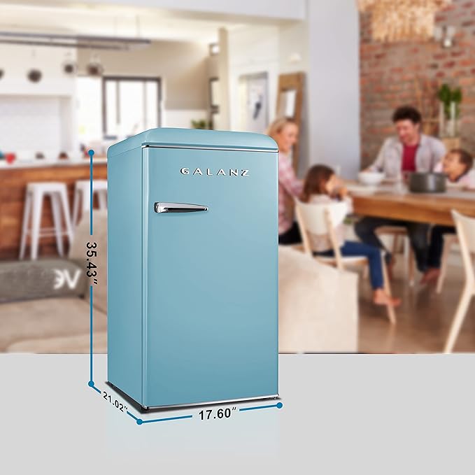 Galanz GLR33MBER10 Retro Compact Refrigerator, Single Door Fridge, Adjustable Mechanical Thermostat With Chiller, Blue, 3.3 cu ft - View 6 | Fridge.com