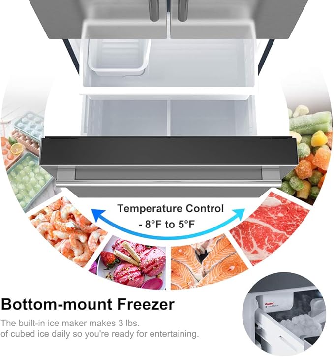 Galanz GLR16FS2K16 3 French Door Refrigerator With Bottom Freezer & Installed Ice Maker, 16 cu ft, Stainless Steel - View 4 | Fridge.com