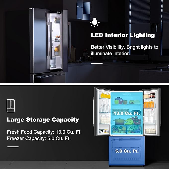 Galanz GLR18FS5S16 French Door Refrigerator with Installed Ice Maker and Bottom Freezer Adjustable Electrical Thermostat Control, Frost Free, Energy Star Certified, Stainless Steel, 18 Cu Ft | Fridge.com