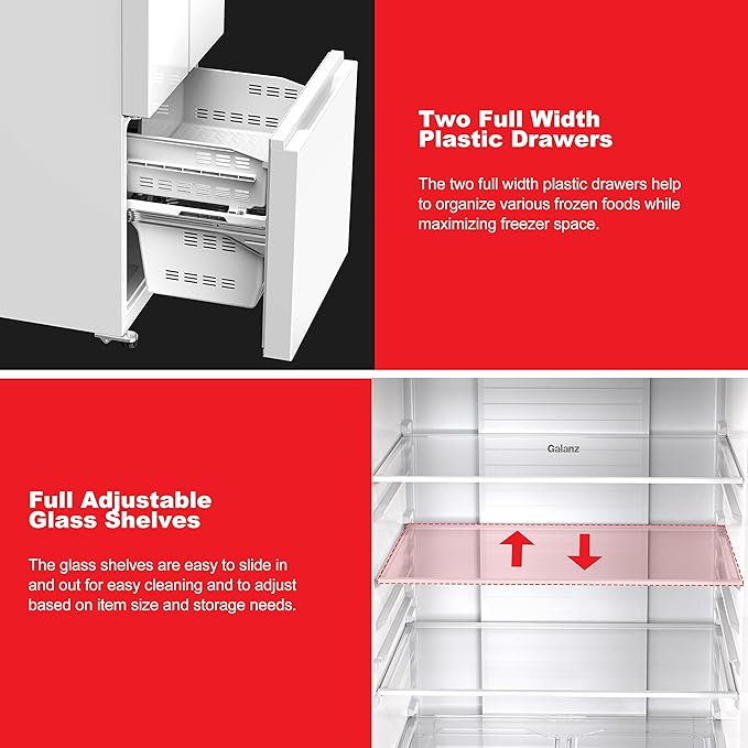 Galanz 3-Door French Door Refrigerator with Bottom Freezer & Adjustable Thermostat, 16 Cu Ft, White | Fridge.com