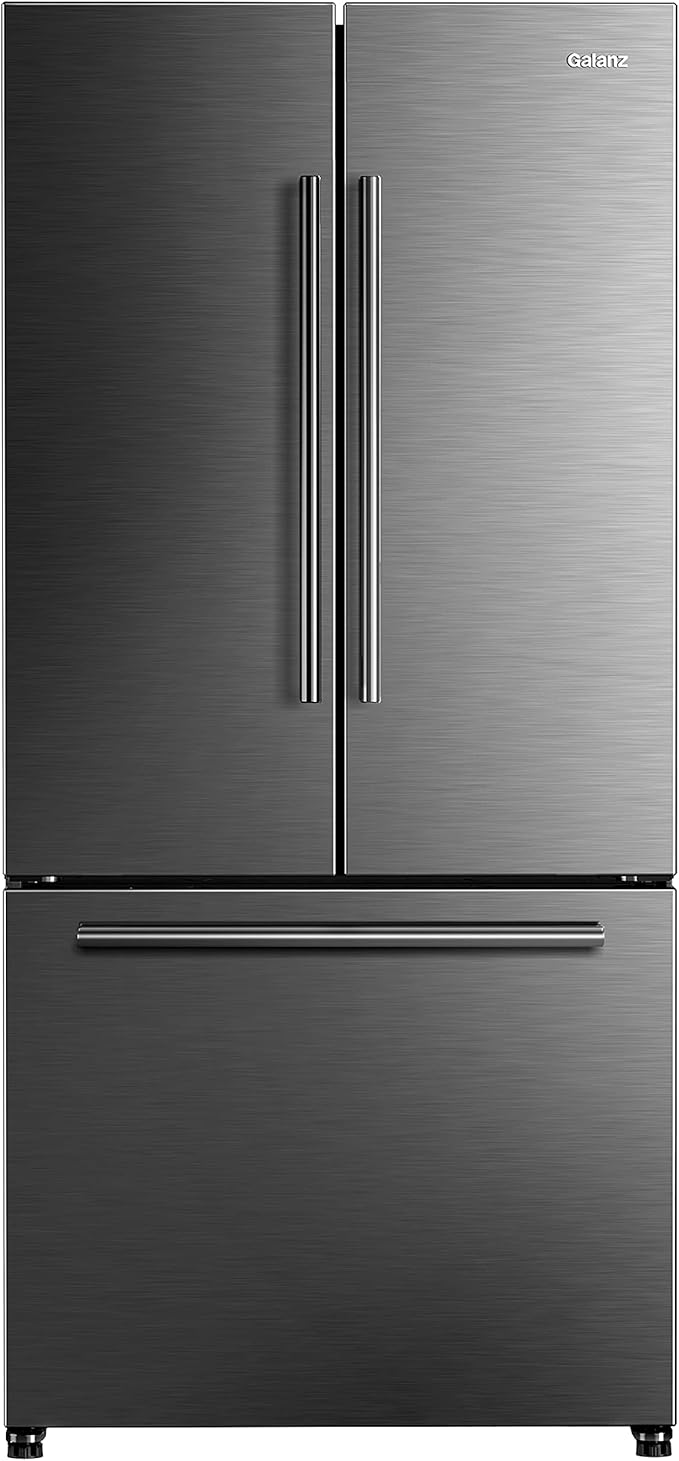 Galanz GLR18FS5S16 French Door Refrigerator with Installed Ice Maker and Bottom Freezer Adjustable Electrical Thermostat Control, Frost Free, Energy Star Certified, Stainless Steel, 18 Cu Ft | Fridge.com
