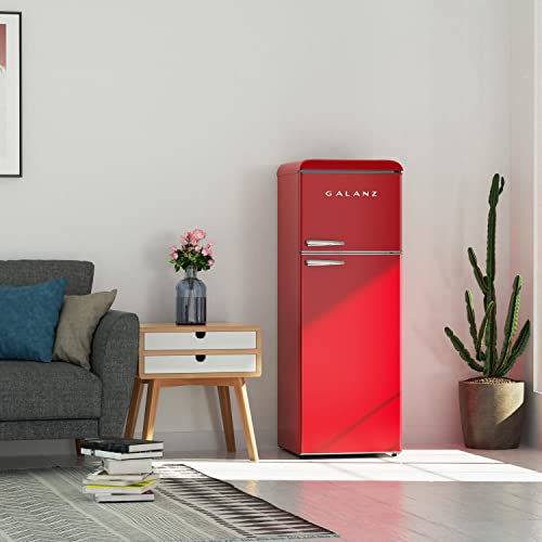 Galanz GLR12TBEEFR Refrigerator, Dual Door Fridge, Adjustable Electrical Thermostat Control With Top Mount Freezer Compartment, Retro Blue, 12.0 cu ft (Red) - View 2 | Fridge.com