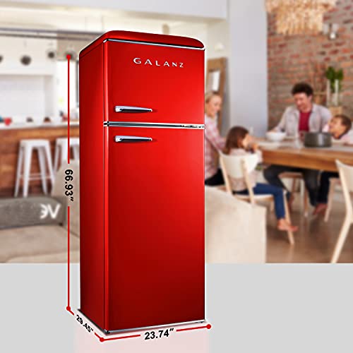 Galanz GLR12TBEEFR Refrigerator, Dual Door Fridge, Adjustable Electrical Thermostat Control With Top Mount Freezer Compartment, Retro Blue, 12.0 cu ft (Red) - View 3 | Fridge.com