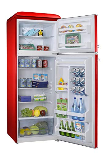 Galanz GLR12TBEEFR Refrigerator, Dual Door Fridge, Adjustable Electrical Thermostat Control With Top Mount Freezer Compartment, Retro Blue, 12.0 cu ft (Red) - View 4 | Fridge.com