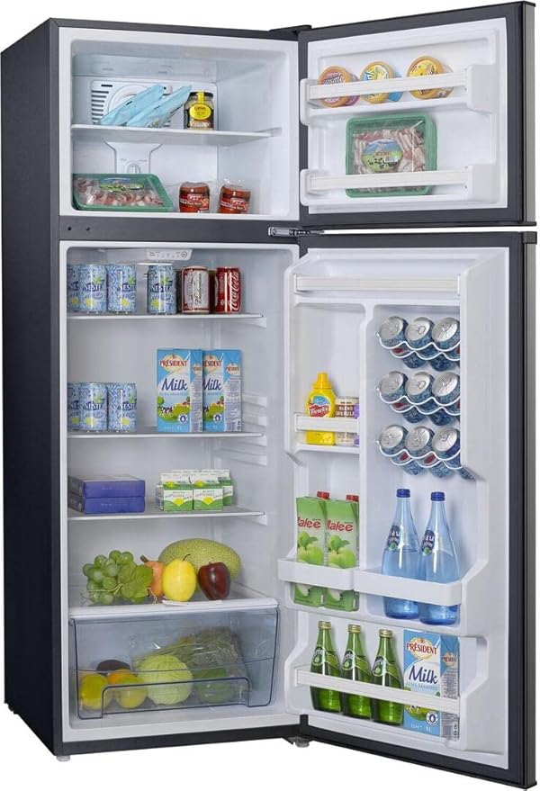 Galanz GLR12TS5F Refrigerator, Dual Door Fridge, Adjustable Electrical Thermostat Control with Top Mount Freezer Compartment, 12.0 Cu.Ft, Stainless Steel, 12 | Fridge.com