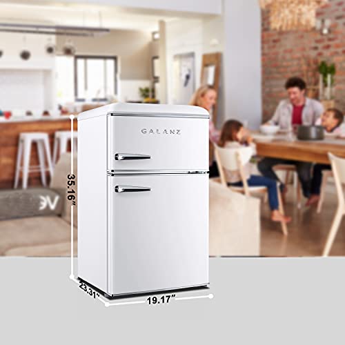 Galanz Glr31tweer Retro Compact Refrigerator, Mini Fridge With Dual Doors, Adjustable Mechanical Thermostat With Freezer, White, 3.1 Cu Ft - View 3 | Fridge.com