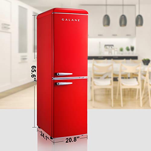 Galanz GLR74BRDR12 Retro Refrigerator With Bottom Mount Freezer Frost Free, Dual Door Fridge, Adjustable Electrical Thermostat Control, 7.4 cu ft, Red - View 3 | Fridge.com