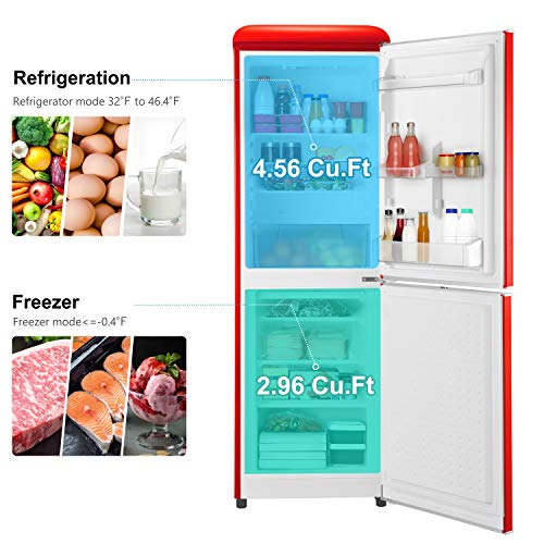 Galanz GLR74BRDR12 Retro Refrigerator With Bottom Mount Freezer Frost Free, Dual Door Fridge, Adjustable Electrical Thermostat Control, 7.4 cu ft, Red - View 4 | Fridge.com