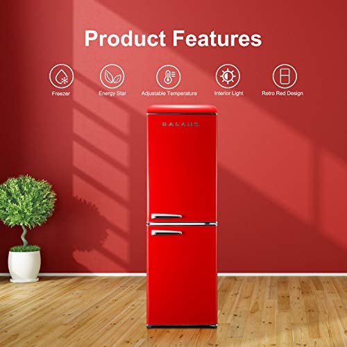 Galanz GLR74BRDR12 Retro Refrigerator With Bottom Mount Freezer Frost Free, Dual Door Fridge, Adjustable Electrical Thermostat Control, 7.4 cu ft, Red - View 5 | Fridge.com