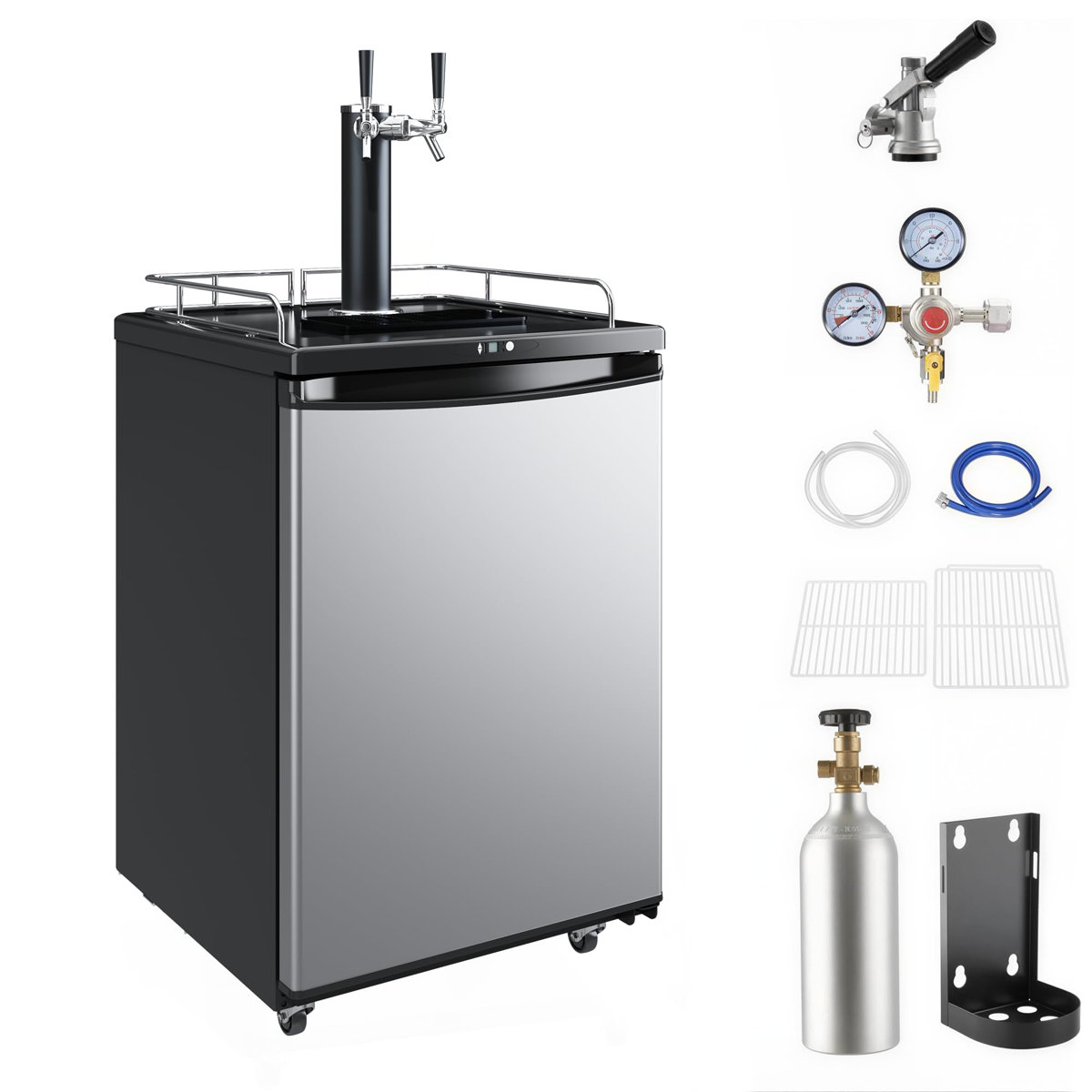 5.8 Cuft Double Tap Beer Kegerator, Compact Draft Dispenser & Beverage Cooler with Stainless Steel Door, 163L Fridge for Home Bar | Fridge.com