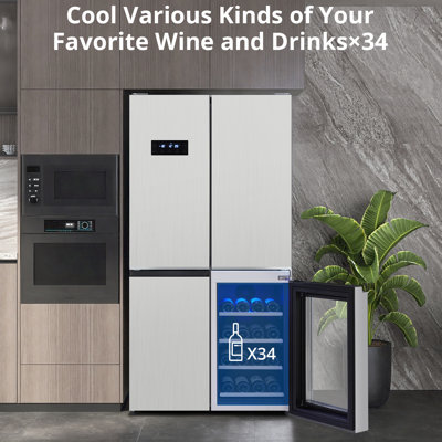 21 Cu.Ft. Counter Depth French Door Refrigerator, 36" 4-Door Stainless Steel Fridge with Dual Ice Maker, Wine Cabinet, Bottom Freezer, Inverter Compre | Fridge.com