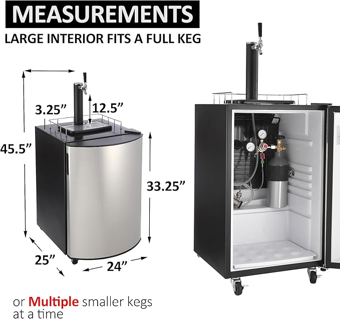 Garveehome Beer Kegerator, Single Tap Draft Beer Dispenser Full Size Keg Refrigerator With Shelves, Stainless Steel, Drip Tray & Rail,32°F- 50°F Temperature Control Coller 128 L - View 2 | Fridge.com