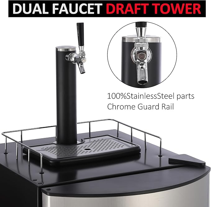 Garveehome Beer Kegerator, Single Tap Draft Beer Dispenser Full Size Keg Refrigerator With Shelves, Stainless Steel, Drip Tray & Rail,32°F- 50°F Temperature Control Coller 128 L - View 4 | Fridge.com
