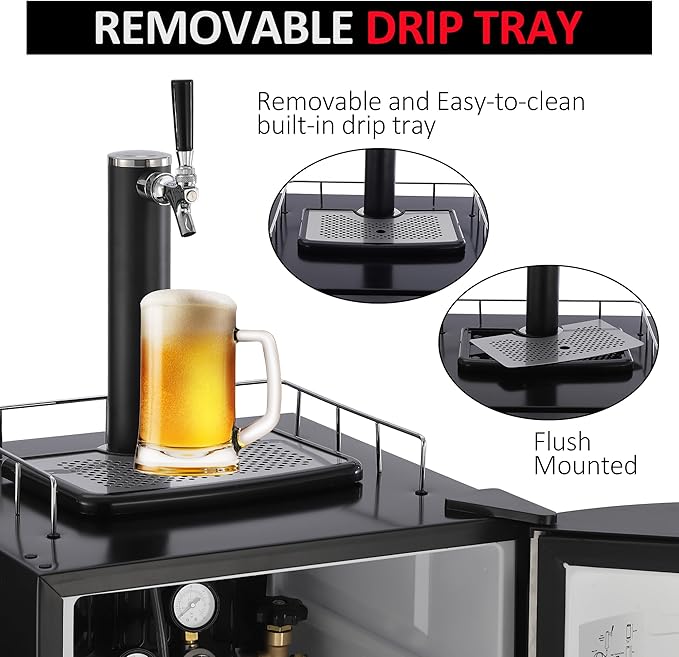 Garveehome Beer Kegerator, Single Tap Draft Beer Dispenser Full Size Keg Refrigerator With Shelves, Stainless Steel, Drip Tray & Rail,32°F- 50°F Temperature Control Coller 128 L - View 5 | Fridge.com