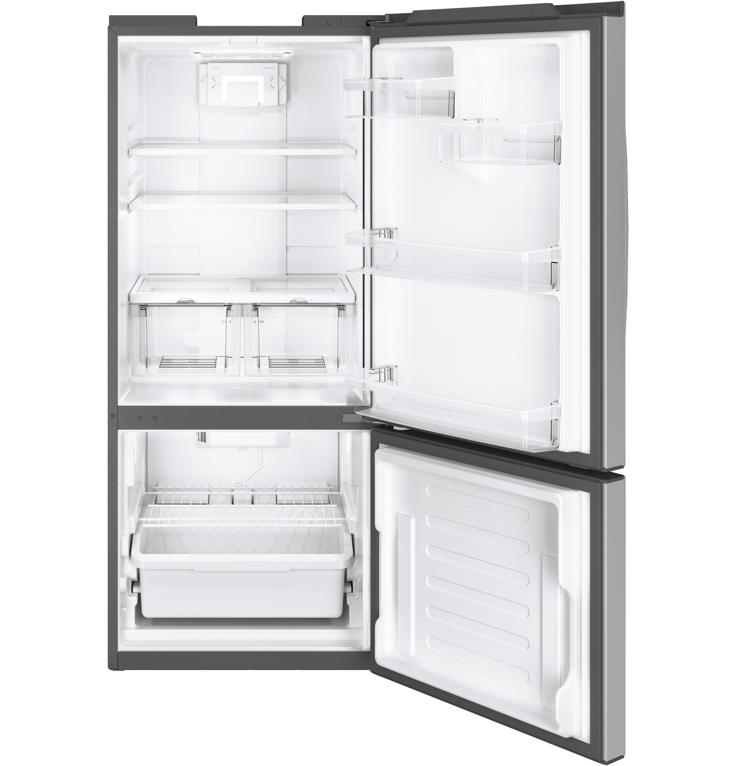 GE Energy Star 20.9 cu. ft. Bottom-Freezer Refrigerator - View 3 | Fridge.com