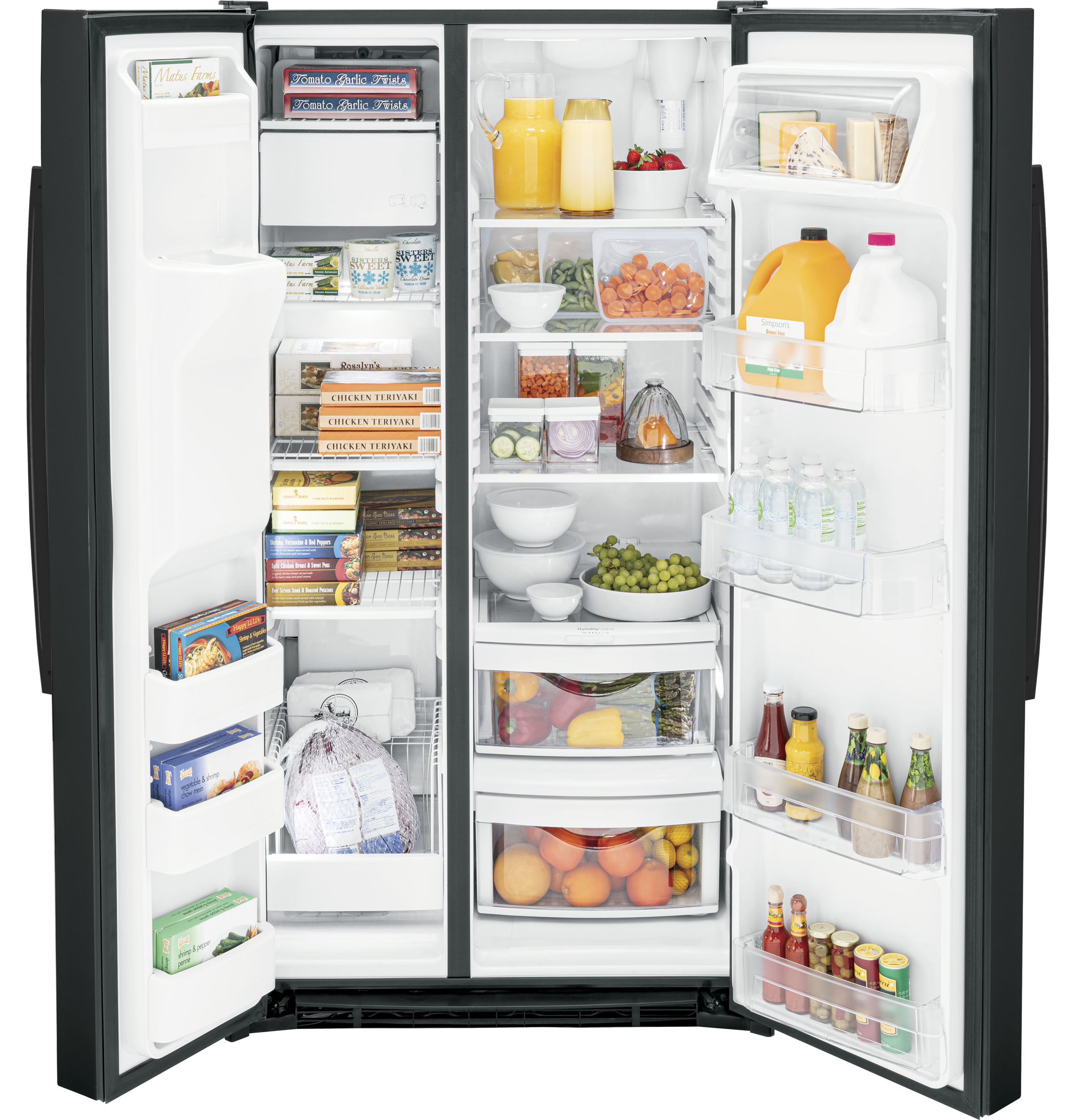 GE 36" Side By Side 25.3 cu. ft. Refrigerator - View 3 | Fridge.com