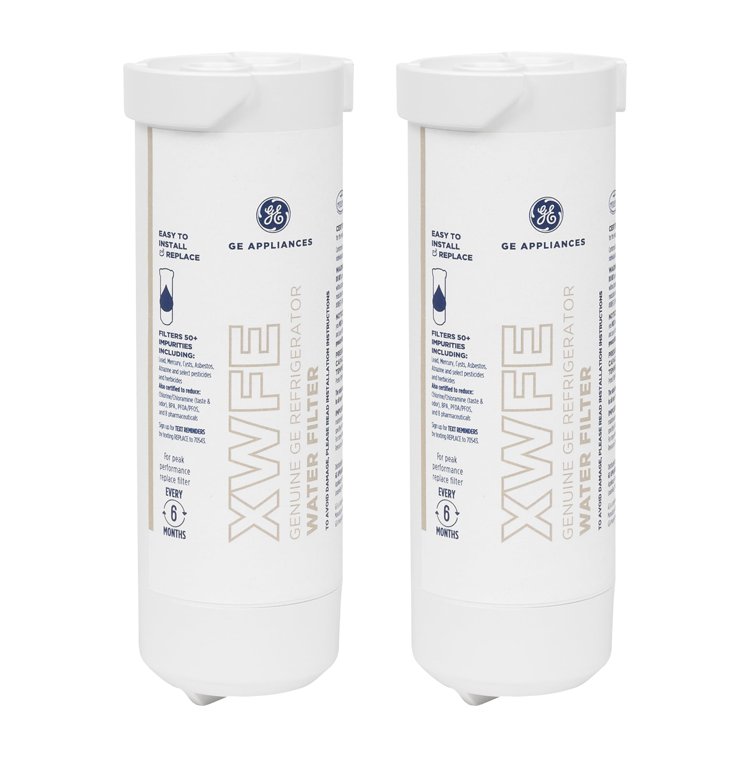 GE XWFE™ Refrigerator Water Filter, Genuine Replacement Filter, Certified to Reduce Lead, Microplastics, PFOA/PFOS, and 50+ Other Impurities, Compatible with GE Appliances Brands, Pack of 2 | Fridge.com