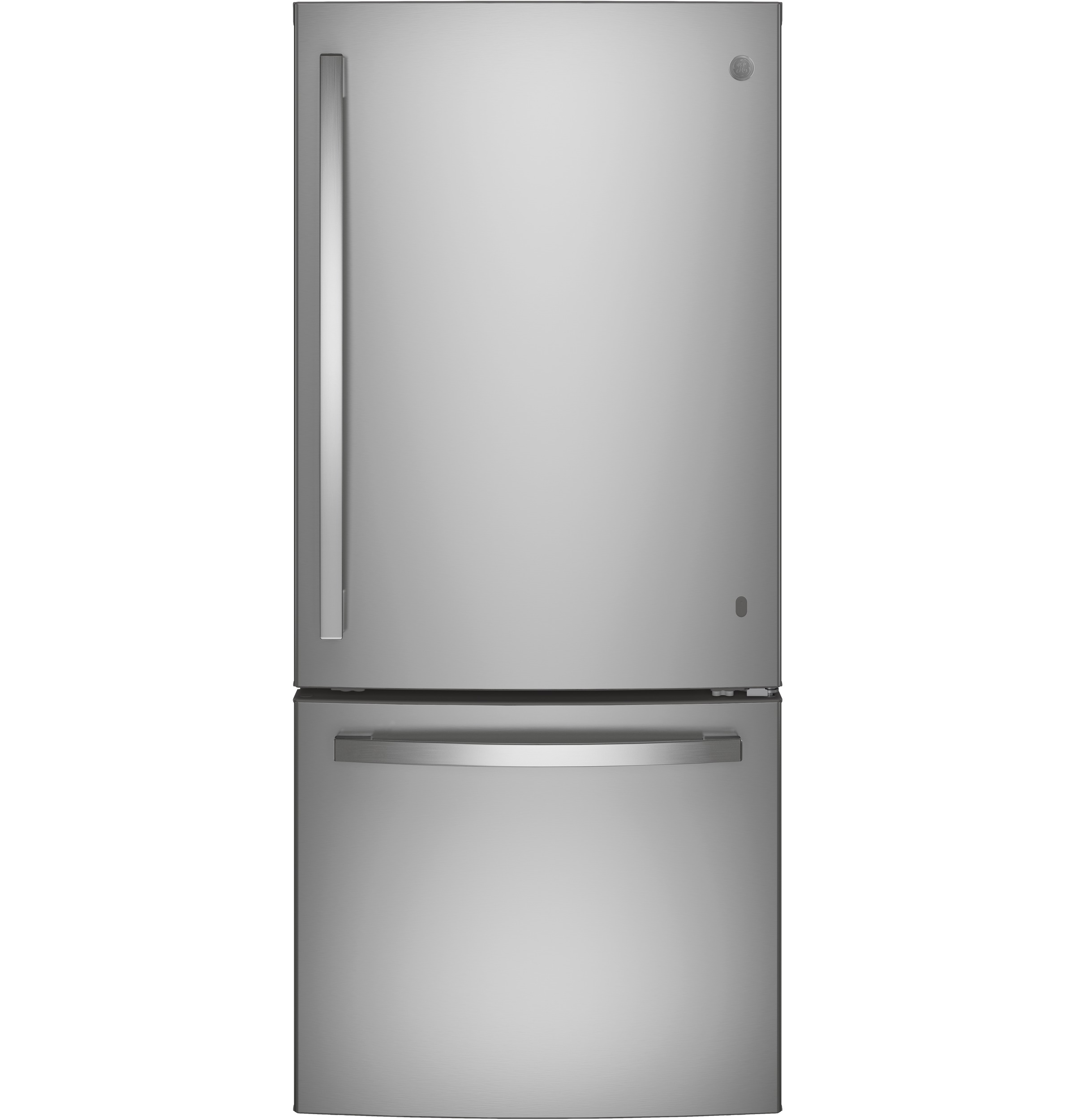 GE® ENERGY STAR® 20.9 Cu. Ft. Bottom-Freezer Refrigerator in Stainless Steel size 69.875 H x 29.75 W x 36.625 D | GBE21DYKFS | Fridge.com