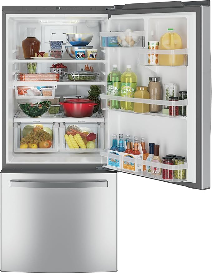 GE® Energy Star® 21.0 Cu. Ft. Bottom-Freezer Refrigerator - View 2 | Fridge.com