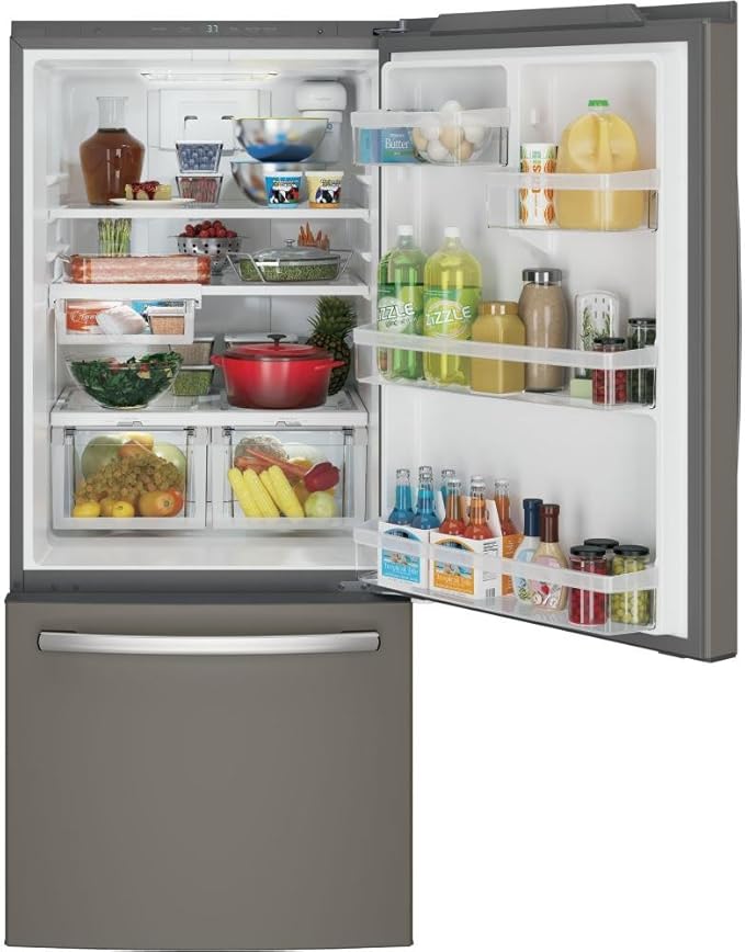 GE Gde21emkes Bottom Freezer Refrigerator, Solid Black - View 2 | Fridge.com