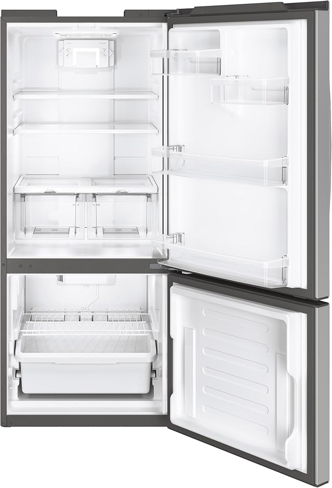 GE 21.0 Cu. Ft. Bottom Freezer Refrigerator In Fingerprint Resistant Stainless Steel, Standard Depth - View 3 | Fridge.com