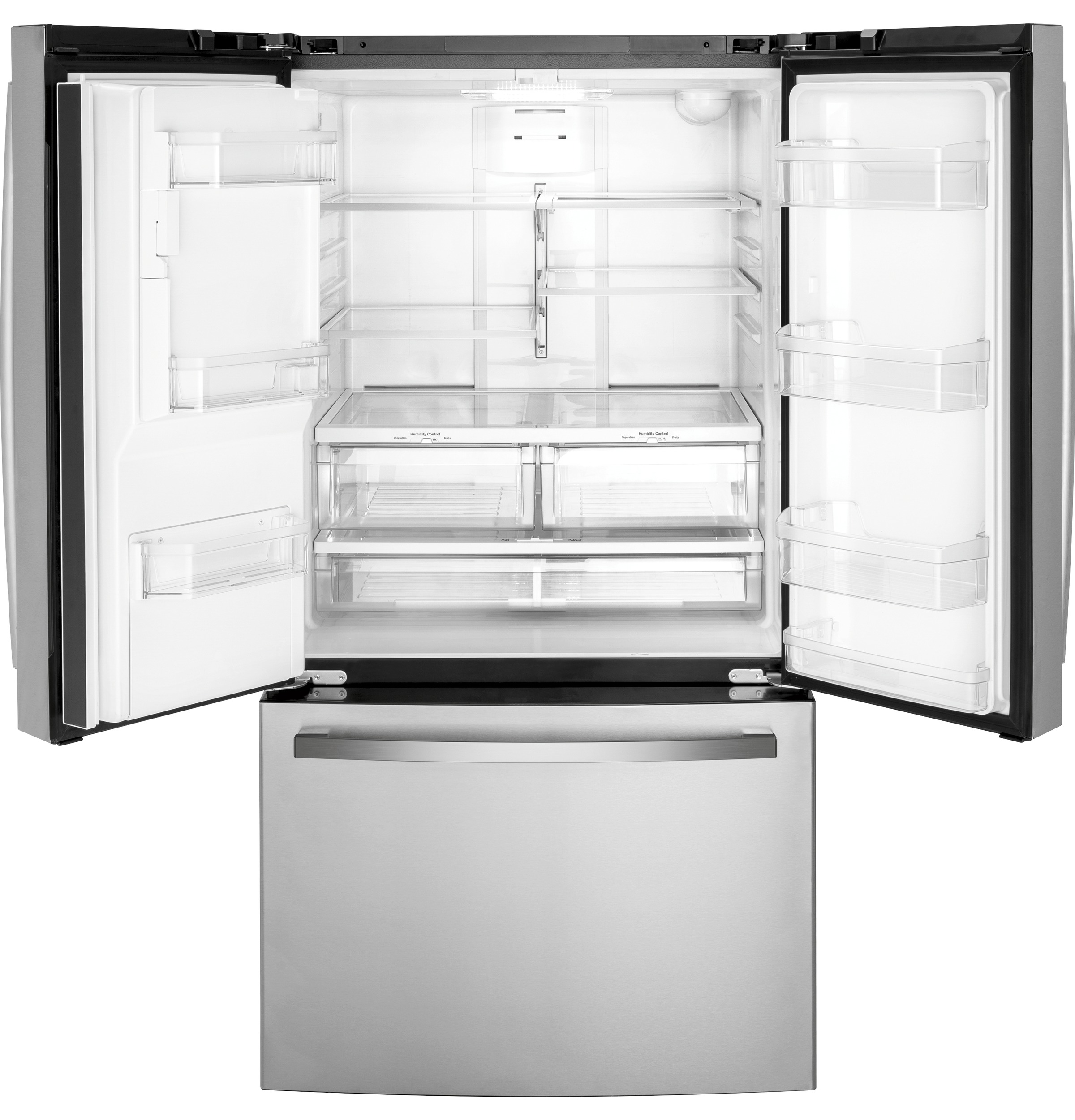 GE - 36 in. Wide 25.6 cu. ft. French Door Refrigerator With Space-Saving Ice Maker - Stainless Steel - View 4 | Fridge.com