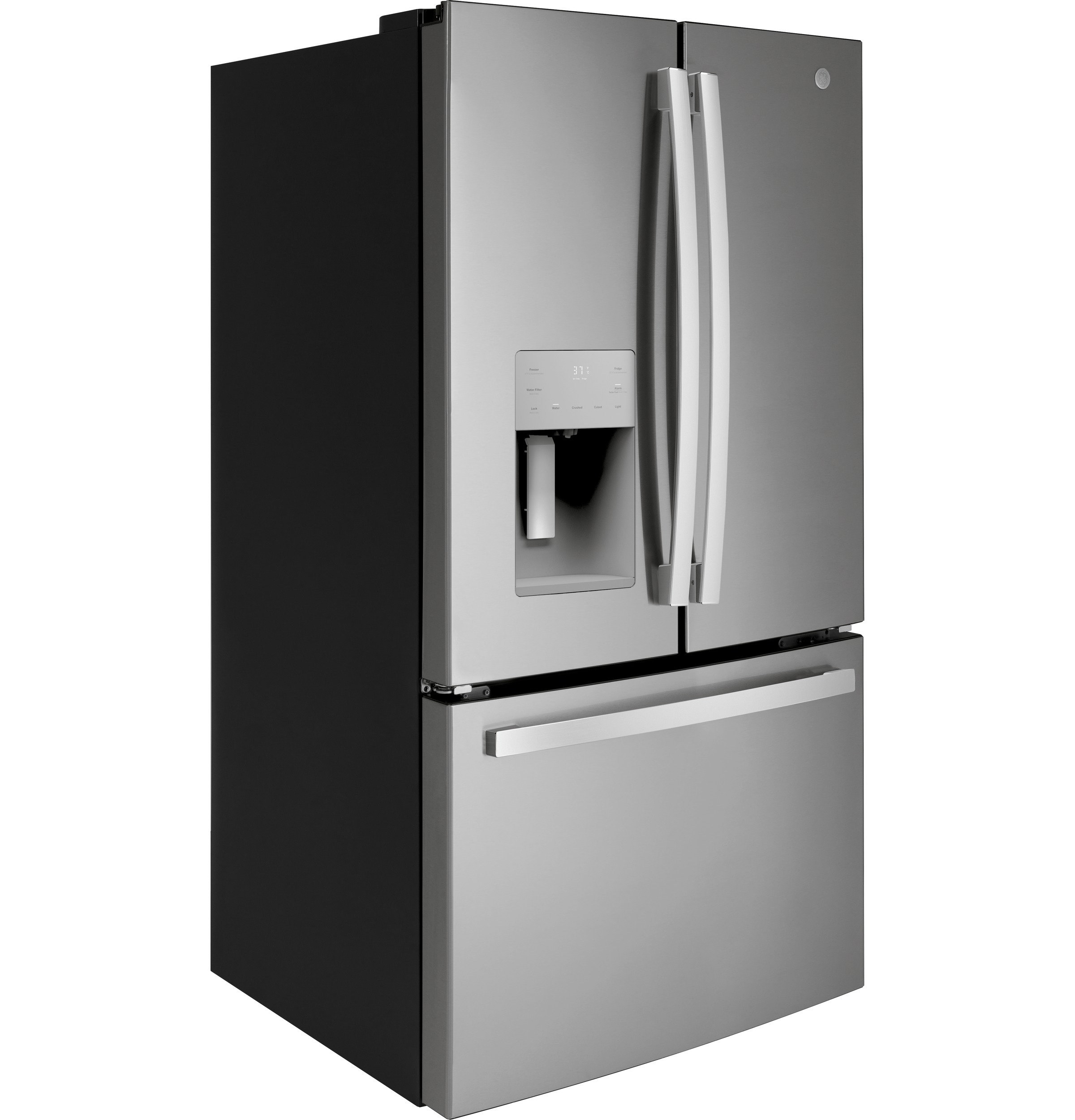 GE - 36 in. Wide 25.6 cu. ft. French Door Refrigerator With Space-Saving Ice Maker - Stainless Steel - View 5 | Fridge.com