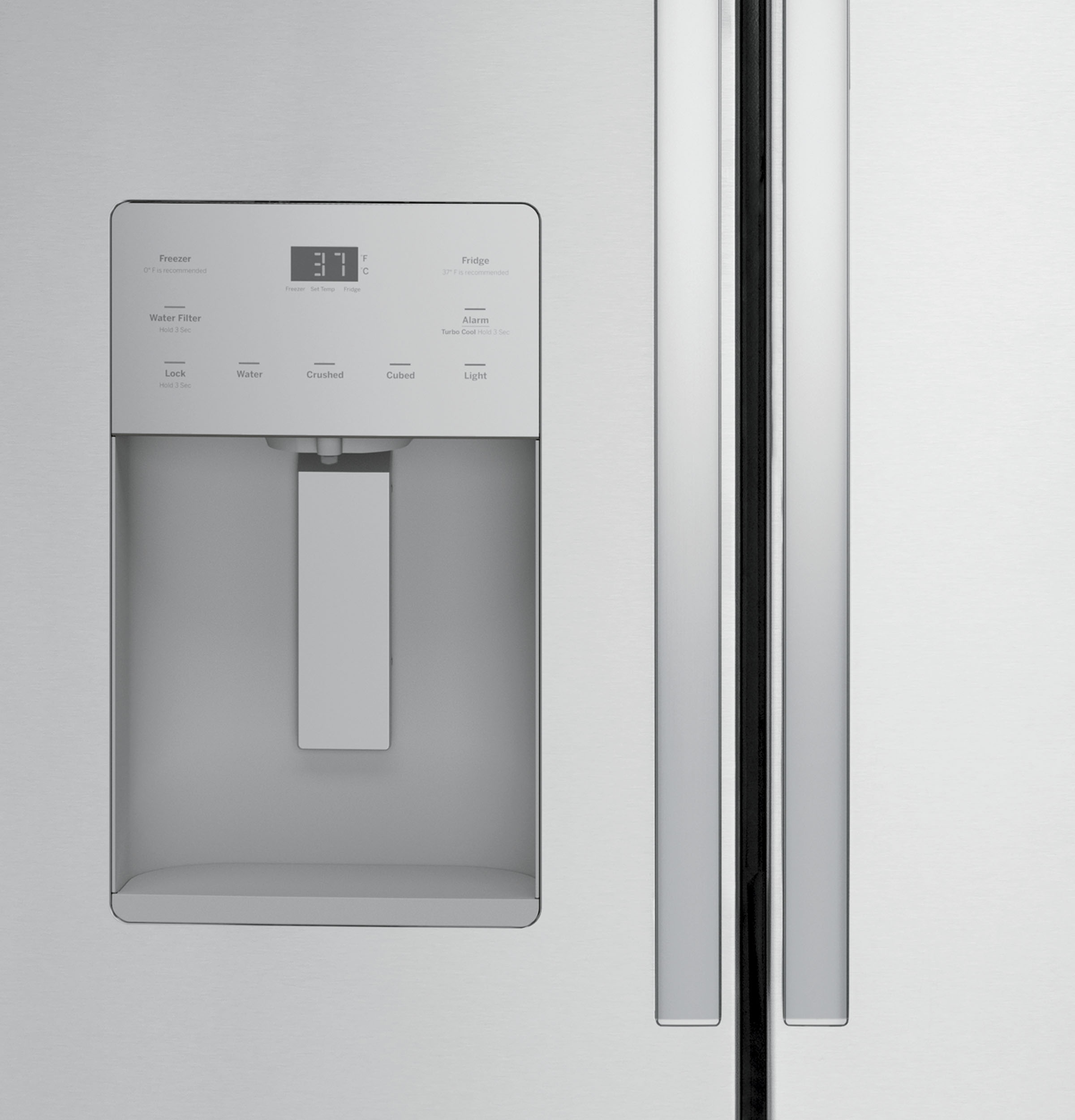 GE - 36 in. Wide 25.6 cu. ft. French Door Refrigerator With Space-Saving Ice Maker - Stainless Steel - View 6 | Fridge.com