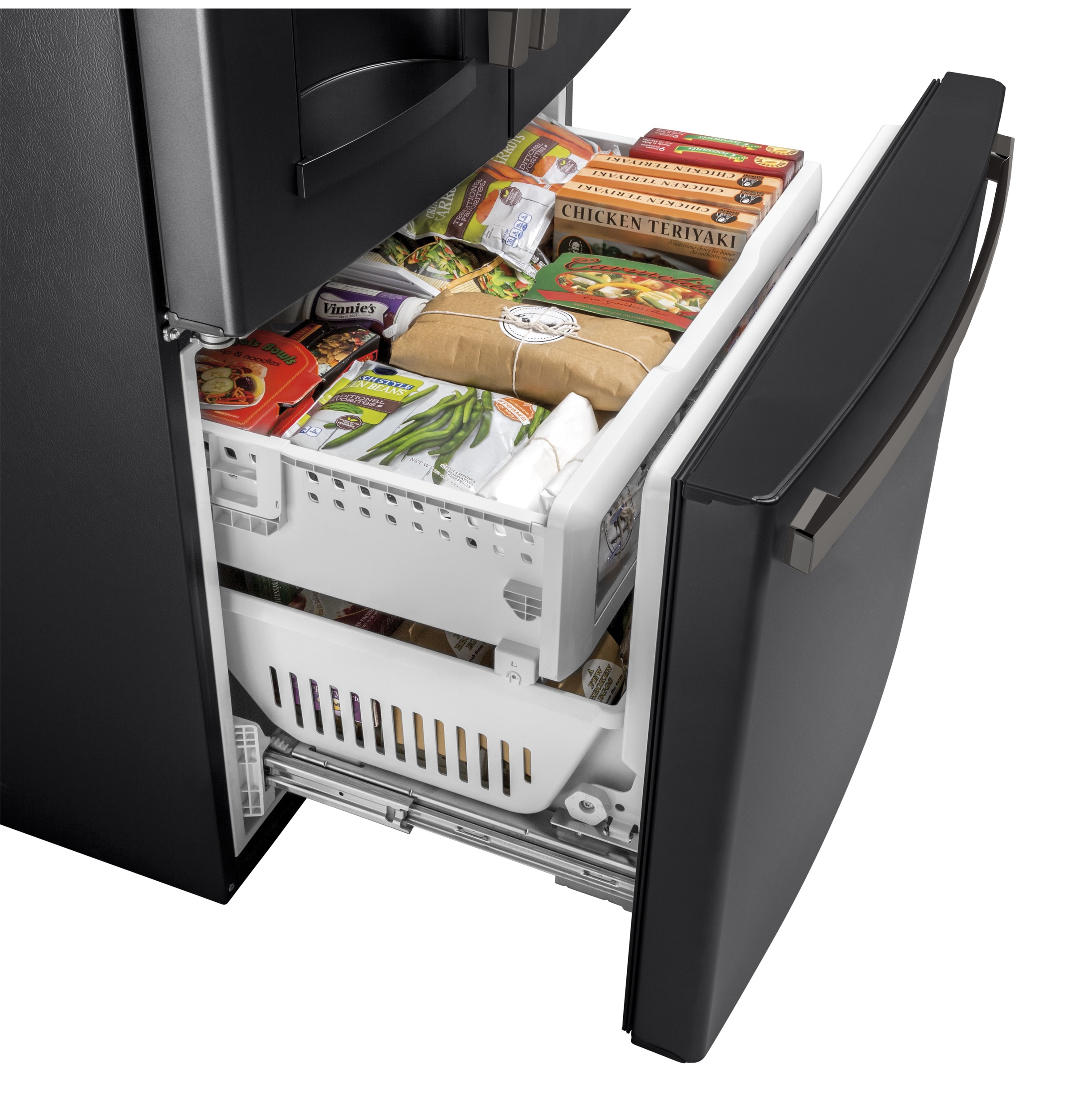 GE 27.7 cu. ft. French-Door Refrigerator 36-Inch Wide ADA In Fingerprint Resistant Black Slate - View 6 | Fridge.com