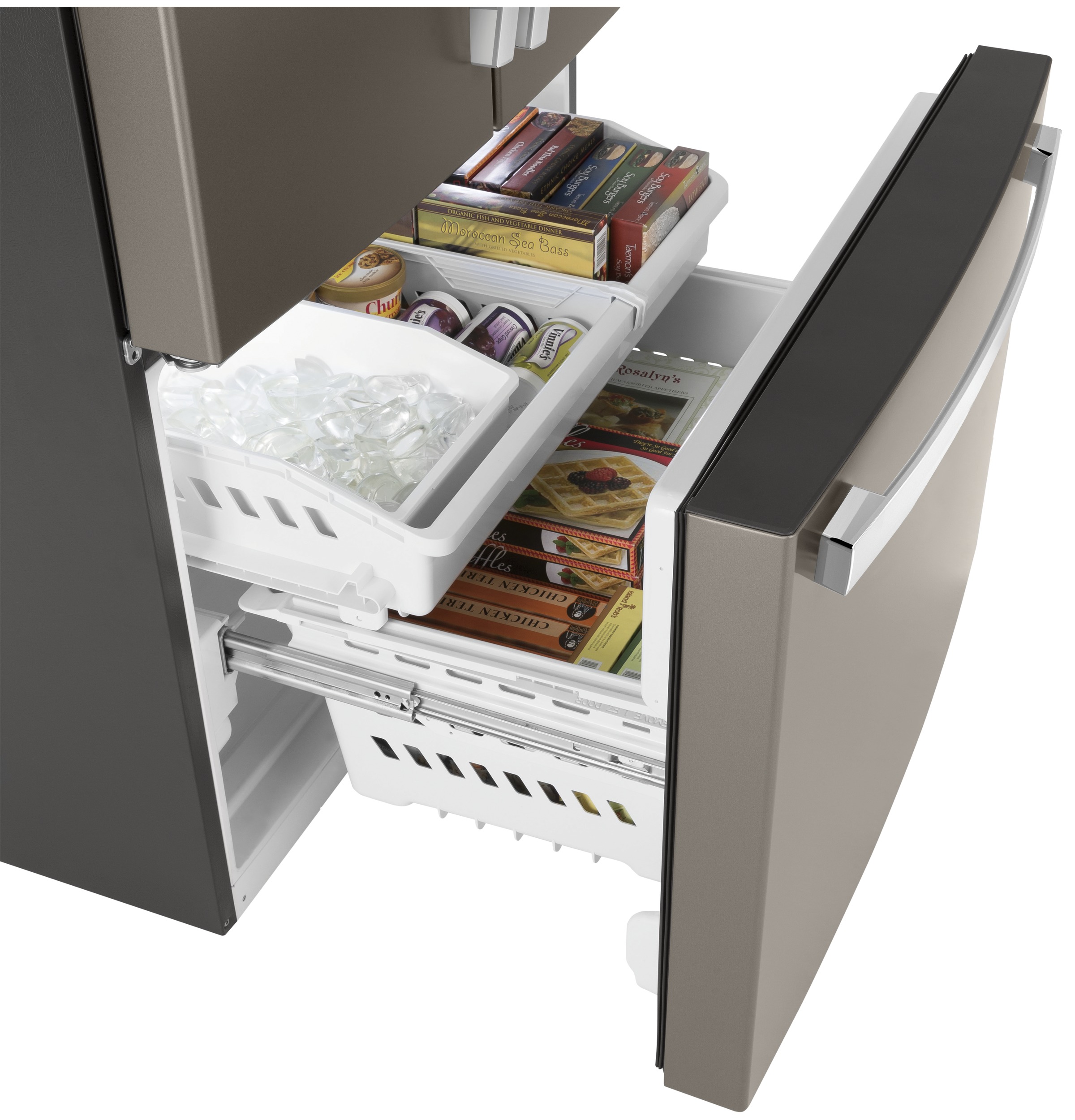 GE - 36 in. Wide 27.0 cu. ft. French Door Refrigerator With Internal Water Dispenser - Slate - View 5 | Fridge.com