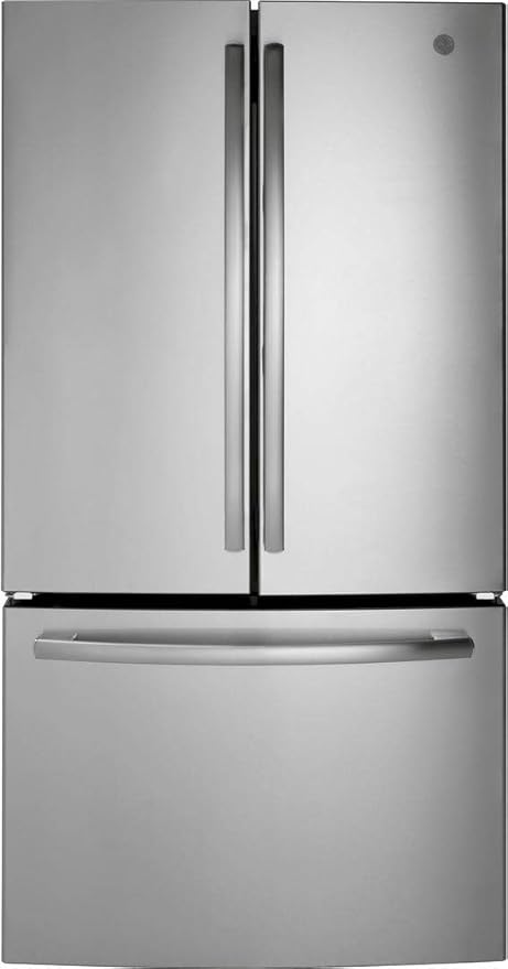 GE GNE27JYMFS 36" French Door Refrigerator with 27 cu. ft. Total Capacity LED Lighting Internal Water Dispenser Spill-Proof Shelves in Fingerprint Resistant Stainless Steel | Fridge.com